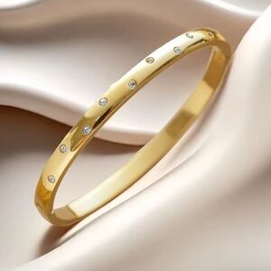 Classic 18K Gold-Plated Bangle – Dotted Cubic Zirconia Details